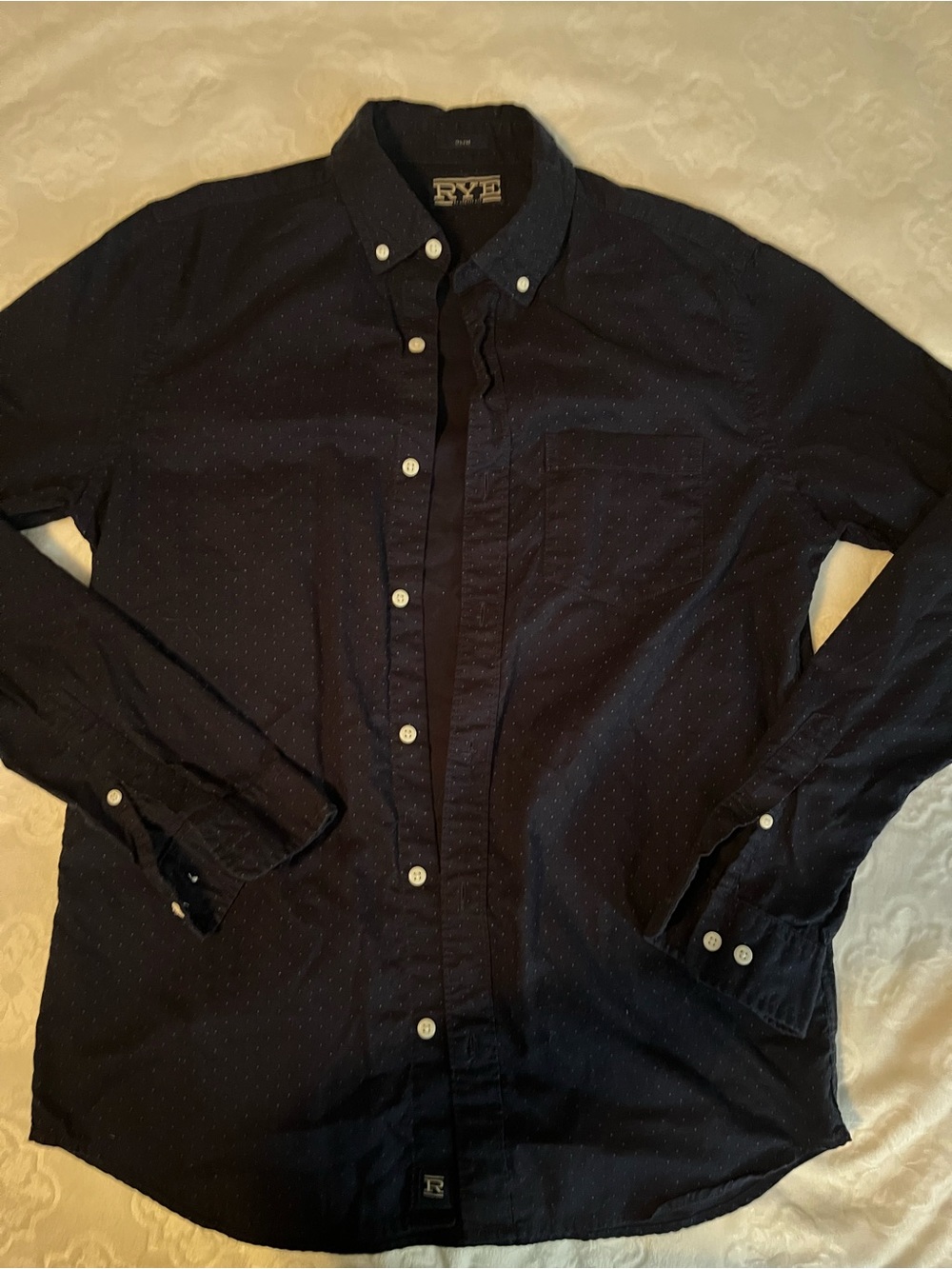 Rye Men’s Navy Button-Down Shirt with Subtle Dot Pattern